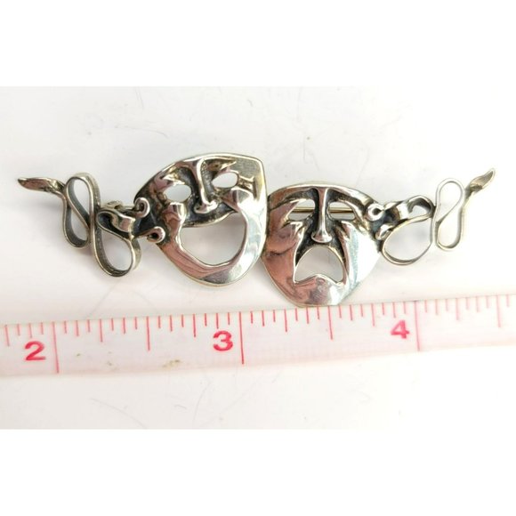 Sterling Silver Theatrical Masks Pin Brooch Ribbon Marked Ct561 - Picture 2 of 6